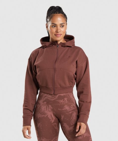 Women's Gymshark GS Power Cropped Zip Hoodie Brown | NZ 7OWKZM